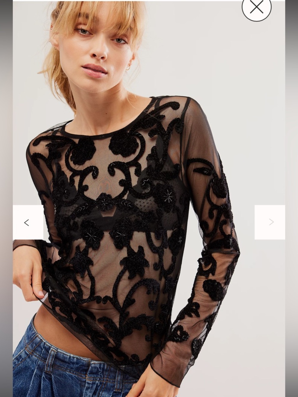 Free people black sheer Shine Through Top